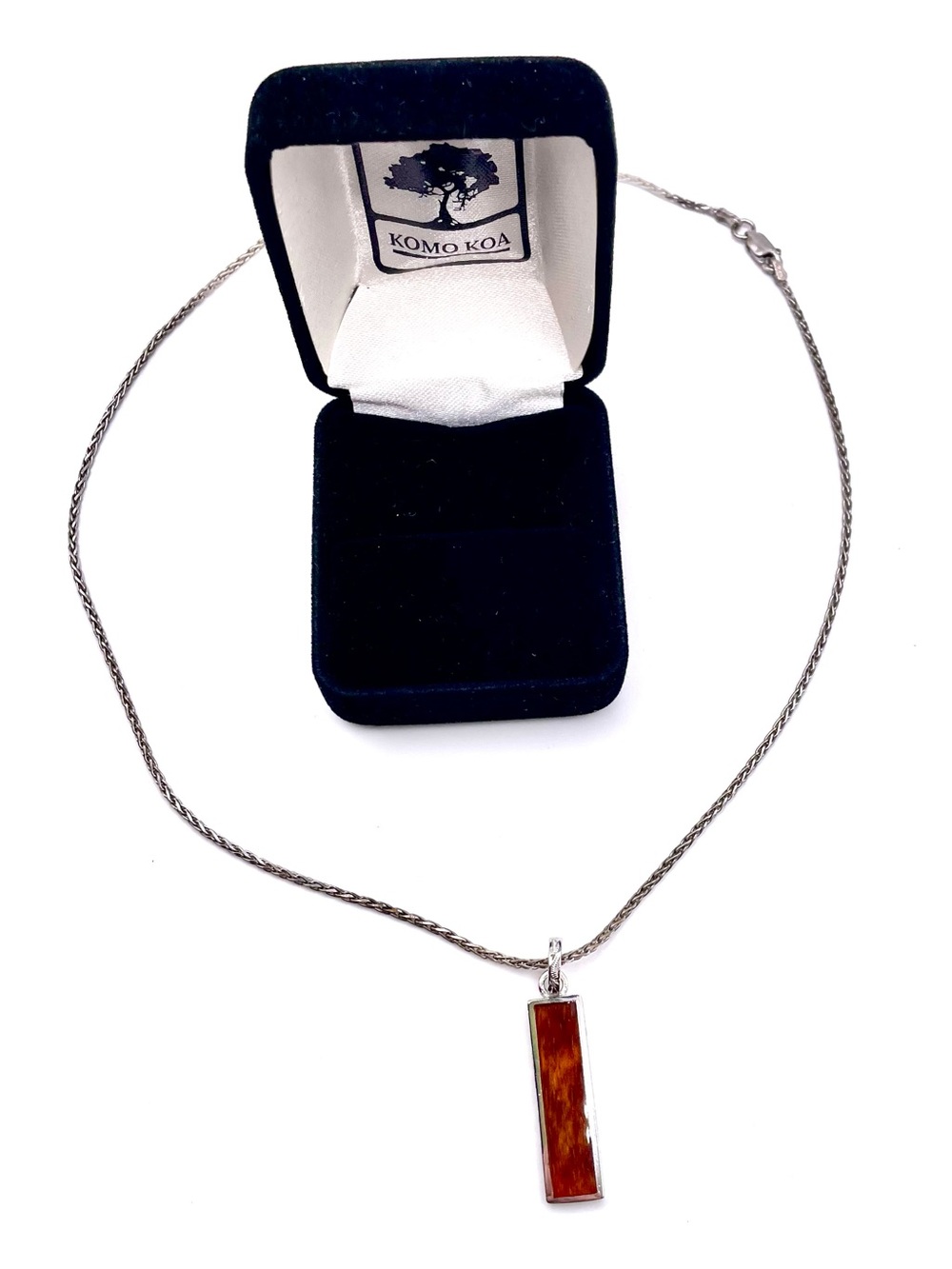 Komo Koa Sterling Silver, Wood Inlay Pendant Necklace